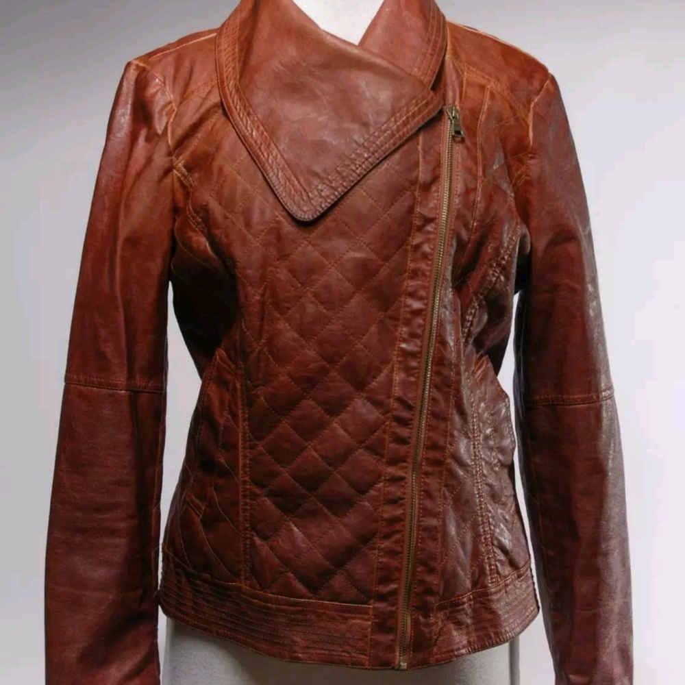 Guess Faux Leather Motorcycle Jacket Sz M
